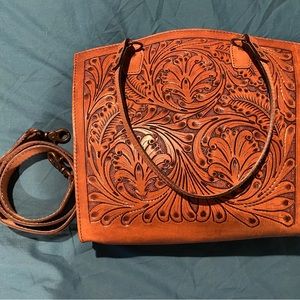 tooled leather western satchel/tote